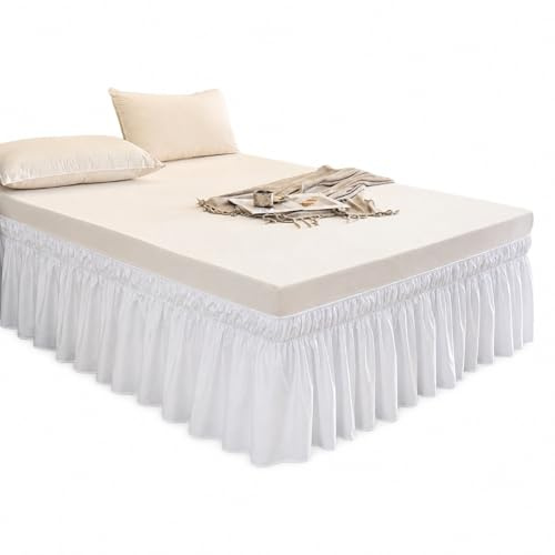 Zimoer Cache Sommier Blanc avec Bande Élastique - Jupe de Lit Antidérapante Hauteur 40 cm pour Rangement sous Lit et Décoration Élégante (Blanc, 180 * 200cm)