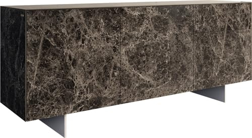 Kommode Cuor Keramik Emperador Extra Lucidato Dunkelbraun 180 cm 2 Türen 3 | Schubfächer Fuß Schwebeoptik Edelstahl Sideboard