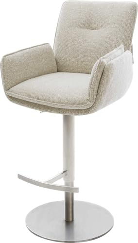 DELIFE Barstuhl NELA-Flex Drehfuß höhenverstellbar Edelstahl Silberfarben Webstoff Soft Beige