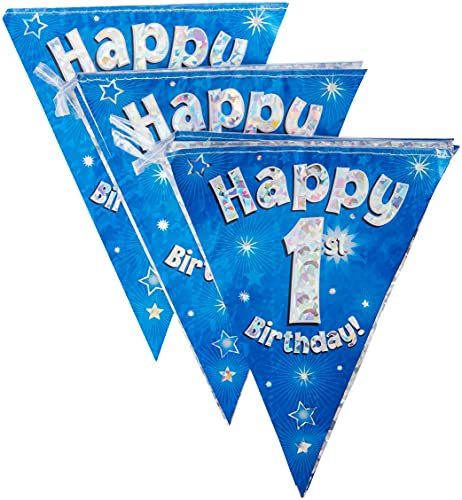 OakTree Wimpelkette Happy 1st Birthday, Folie, blau, 10 x 10 x 1 cm