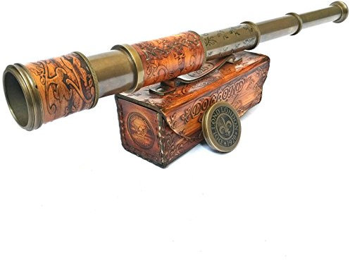 Nautical Handheld Pirate Brass Telescope with Box/Case,Sailor Home Decor Pirate Captain Boat Toy Gift (16, Dollond)