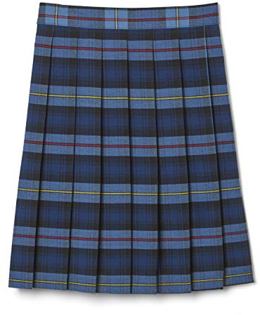 French Toast Girls' Adjustable Waist Mid Length Plaid Pleated Skirt, Blue & Red Plaid, 14