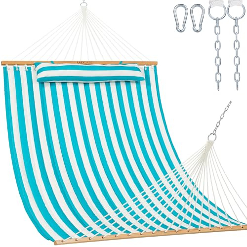 Lazy Daze Doppelhängematte aus gestepptem Stoff, mit Spreizstangen und abnehmbarem Kissen, 2 Personen, Hängematte für Outdoor, Terrasse, Hinterhof, Pool, 204 kg Tragkraft, Sailor Stripe