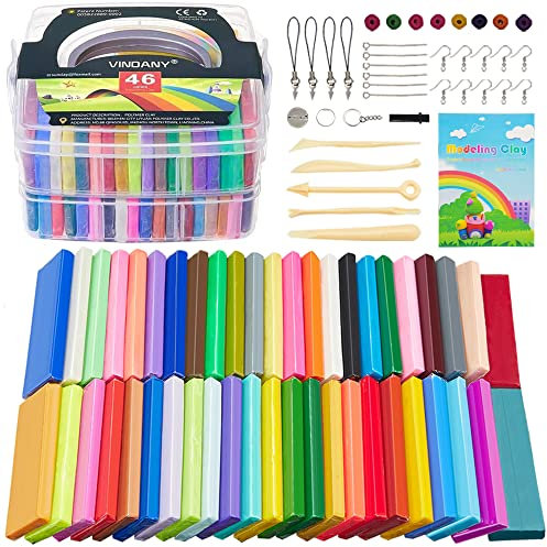 Vindany Arcilla Polimérica 46 Bloques de Color, 1.28KG/2.80LB de Horno Suave Hornear Arcilla con Herramientas de Modelado DIY Artesanía Set para Niños Regalo