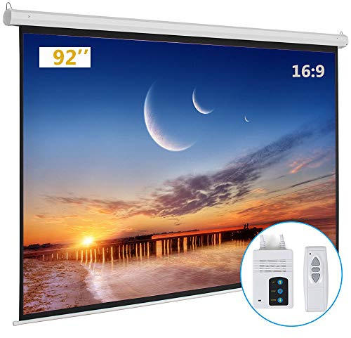 Kshioe Motorized Projector Screen with Remote Control, No Wrinkles, Without Dents, HD Screen, for Home Theater Office Classroom TV Usage (92inch 16:9)