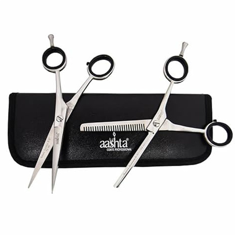 aashta Professionelles Japanisch Haarschere, 5.5 Edelstahl, Silber / Schwarz, Set mit 246 Stücken, Poliert, Beidhändig, 1 Jahr Garantie
