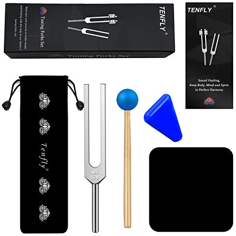 FLYH 528 Hz Stimmgabel mit Silikonhammer (blau), dreieckiges Kieselgel und Reinigungstuch, perfekte Heilung, Musikinstrument.