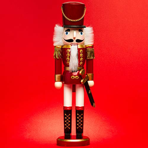 SIKORA NK-I Deko Nussknacker Figur aus Holz Verschiedene Motive 3 Größen, Größe:Höhe ca. 38 cm, Farbe/Modell:Soldat rot Weiss