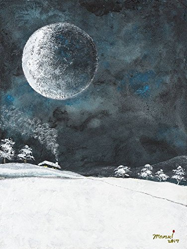 Feeling at home Leinwandbild, gerahmt, mit amerikanischem Box, Mond-Wisher-Snow-Scene-Manki-Sim-Bett, Kunstdruck auf Holzrahmen, vertikal, 109 x 81 cm