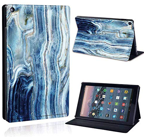 Amazon Fire HD 10 Tablet Case (9th Gen 2019): Printed PU Leather Smart Lightweight Shell Stand Cover - Blue Amber