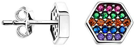 SOFIA MILANI - Damen Ohrringe 925 Silber - mit Zirkonia Steinen - Hexagon Sechseck Ohrstecker - 20865