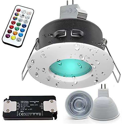 Planetitaly Foco empotrable LED 6 W 12 V cromoterapia IP65 cabina de ducha baño turco lámpara GU5.3 RGB 3000 K 6000 K mando a distancia IR (color blanco, luz RGBW + 6000 K)