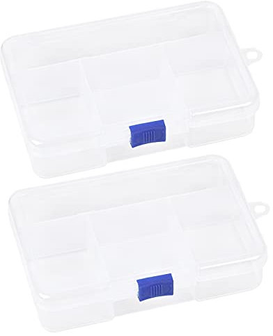 smatime 2 Pcs Scatole per Gioielli in Plastica, Trasparente Contenitori con 5 Scomparti, Stoccaggio Strumento Scatole, Plastica Organizer con Divisori per Orecchini Accessori Perline Forcine capelli