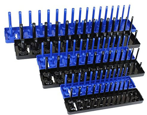 US. Pro 6pcs Metric SAE Socket Rail Tray Rack 1/2 3/8 1/4'' Socket Storage Organiser Set Imperial
