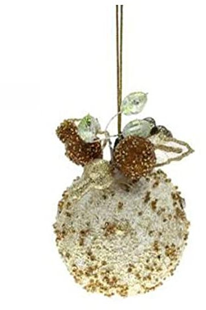 Ingrocart 4 dekorative Weihnachtskugeln Ø8 cm - Farbe Creme / Gold - Weihnachtsdekoration