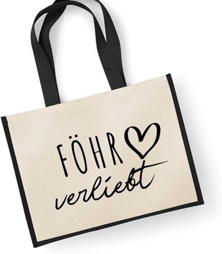 Huuraa Jutetasche Föhr verliebt Geschenk 21 Liter Black Jute und Baumwolle Föhr Geschenkidee