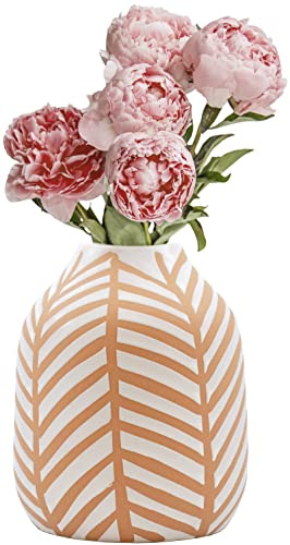 Stephanie Imports Vaso in terracotta marrone Boho con design bianco opaco dipinto a mano (motivo a foglia)