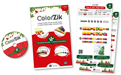 Fuzeau ColorZik Weihnachtsbuch – Spielerische Methode ohne Solfege – 5 bunte Noten + 1 CD – Weihnachtslieder spielen – kompatibel mit farbigen Instrumenten von Fuzeau – ab 5 Jahren – Ref. 78295