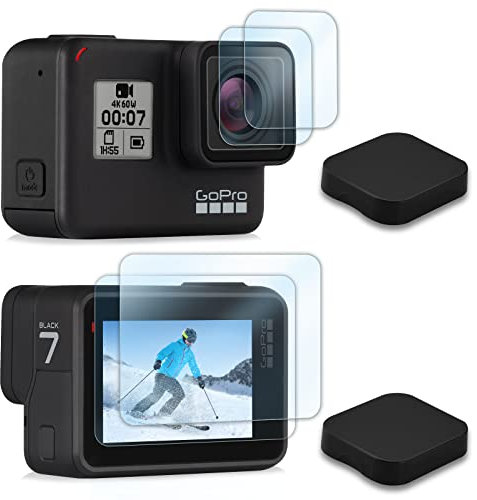 REDTRON Protector de pantalla para GoPro Hero 7 Black/Hero 6/Hero 5(8 unidades), protector de pantalla de vidrio templado ultra claro, protector de lente de vidrio templado y cubre lente
