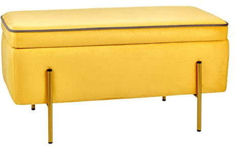 Baroni Home Faltbare Sitzbank, Aufbewahrungsbox, Polsterbank mit Stauraum, Truhenbank oder Fußstütze aus Samt, 80x40x40 cm, Gelb