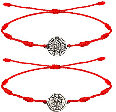 cotigo Bracciale 7 Nodi Rossi con Guadalupe Vergine-Amuleti della Fortuna e della Protezione-Bracciale Filo Rosso per Coppie e Amicizia-Gioielli Regolabili-Bracciale Malocchio per Donne e Uomini
