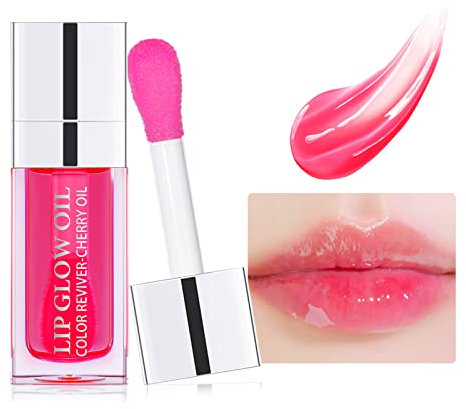 Prreal Tinted Lip Oil Plumping Lip Gloss, Hydrating Lip Glow Oil Lip Care Moisturizing Clear Toot Lip Oil for Dry Lips, Nourishing Water Glossy Glass Lip Oil Gloss Non-Sticky Shine Lip Tint (Cherry)