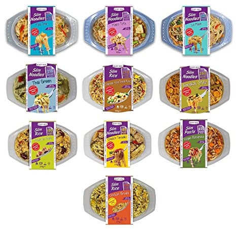 Slim Chilled Meals Variety Pack – Made from Organic Konjac Flour, Instant Microwaveable Meal, Free From One of Each Mix Pack, Suitable for Vegan Diet | Ready to Eat (370g) Pack of 10