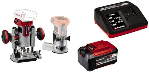 Einhell Professional Set de fresadora superior-de cantos con batería TP-RO Set 18 Li BL-Solo Power X-Change (18V, ajuste fino de profundidad de fresado, incl. accesorios+ bolsa,)+ Starter Kit 5,2Ah