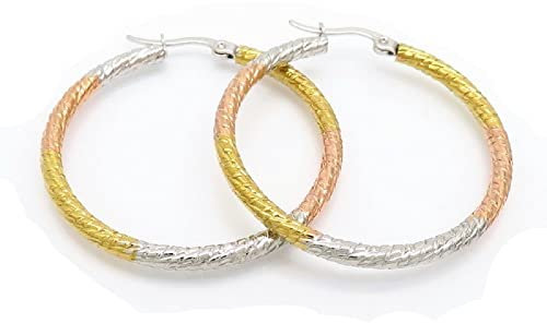 Bungsa Creolen im Boho Style tricolor 5 cm aus 316L Edelstahl Damen