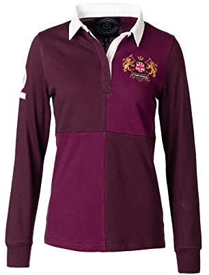 Rydale Ladies Rugby Shirt Women’s Long Sleeve Polo Shirt 100% Cotton Country Embroidered (Cropton Damson/Berry, 16)