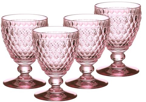 Villeroy & Boch Boston Coloured - Lot de 4 verres à vin blanc rose - 230 ml - Verres à vin colorés avec motif à facettes - Verre en cristal pour vin blanc - Passe au lave-vaisselle - Rose