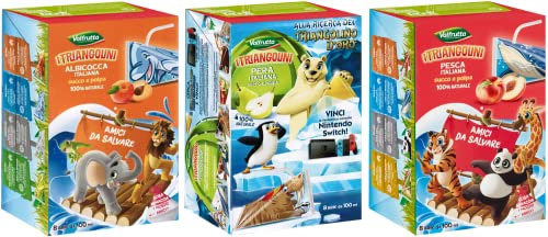 Valfrutta Mix Triangolini Succhi di Frutta per Bambini al gusto di Albicocca, Pera e Pesca 100% Naturale, Scatola 8x100ml