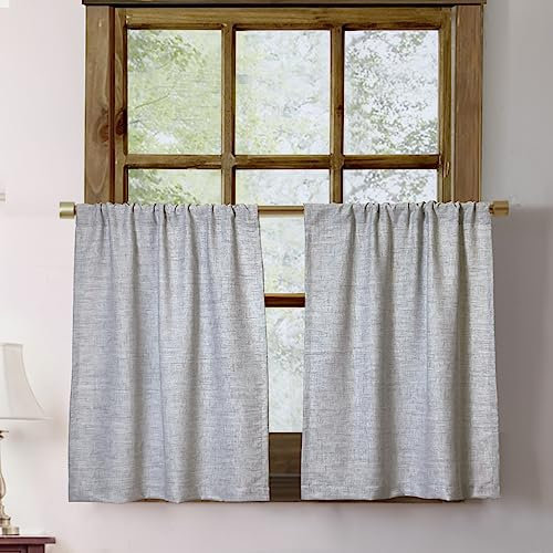 Tende da cucina in finto lino, lunghezza 61 cm, per soggiorno, cantina, bagno, finestre, rustiche, piccole, corte, set di 2, grigio