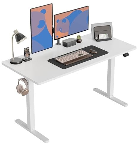 CubiCubi Schreibtisch Höhenverstellbar Elektrisch, 140 x 60 cm Stehpult T-Beine aus Stahl mit Funktions-Memory-Steuerung, Anti-kollisions System, Weiß Rahmen/Weiß Tischplatte