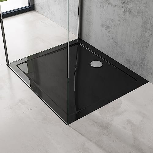 doporro Piatto Doccia Rettangolare 90x100 H 4 cm in Acrilico Rinforzato Nero, Installazione Filo Pavimento - Faro2