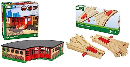 BRIO Eisenbahn Großer Ringlokschuppen Mit Drehscheibe, Brio World Eisenbahn Zubehör, Holzeisenbahn & 33344000 - Mechanisches Weichenpaar
