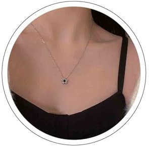 Aneneiceera Vintage Winzige Blume Choker Halskette Gänseblümchen Blume Anhänger Halskette Kette Onyx Blume Kette Halskette Minimalistische Silberkette Kette Schmuck Für Frauen Und Mädchen