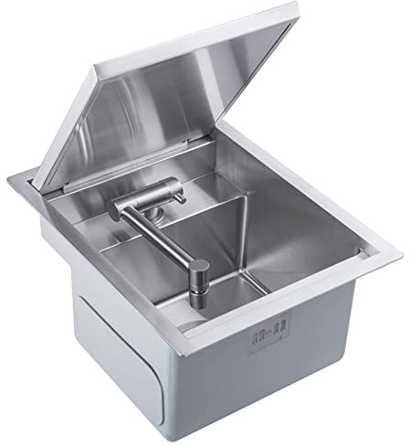 BOBVB Wohnmobil-Küchenspüle, Einzelbecken-Spüle mit klappbarem Warm- und Kaltwasserhahn, rechteckiges Waschbecken aus Edelstahl 304 mit Deckel, für Wohnmobil-Anhänger, Wohnwagen 30x39cm