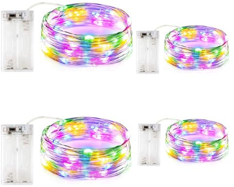 DALMALIN 4 Pack Battery Fairy Lights with Timer - 3M 30 LED Copper Wire Fairy String Lights Battery Operated Waterproof Small Christmas Battery Lights Indoor for Bedroom Tree Wedding Party-Multicolor
