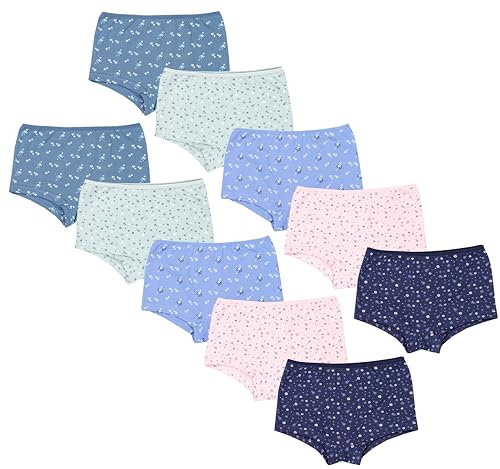 TupTam Unterhosen Mädchen 10er Pack – Bequeme Unterwäsche für Mädchen aus Baumwolle, Farbe: Shorts - Blümchen Dunkelblau Blau Grün Rosa Dunkeltürkis, Größe: 152-158