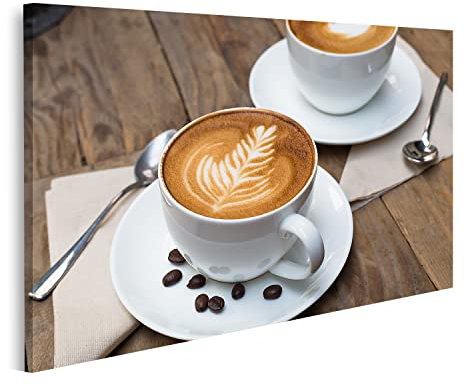 islandburner Tableau sur Toile Tasse Hot Latte Art Café Table en Bois Images murales Poster
