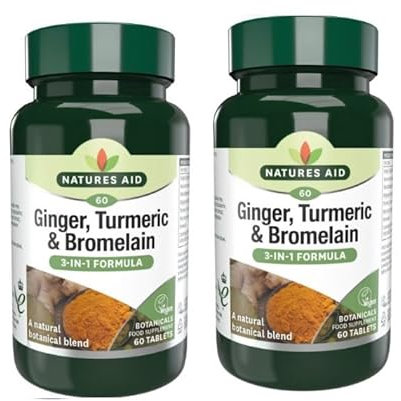 Natures Aid 2 x 60 Tablets Food Supplement with Welari Thank You Card Ginger Turmeric Bromelain Botanical Vegan Nutritians Protein Digestion (120tablets) (2pack)