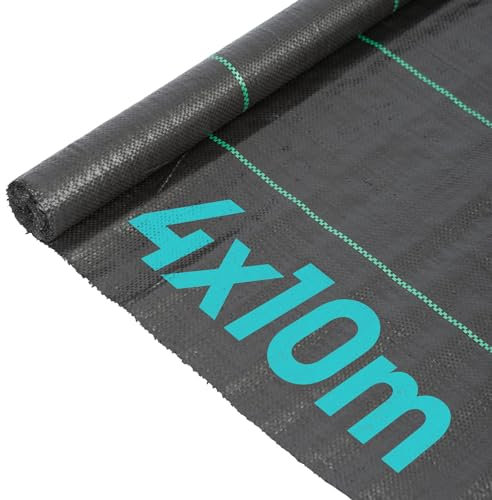 Harbour Housewares 1x Noir 4m x 10m 110gsm Membrane de Contrôle des Mauvaises Herbes - À Toute épreuve Plastique Jardin Tissu Herbe Couverture de Sol Doublure Barrière Feuille Rouler