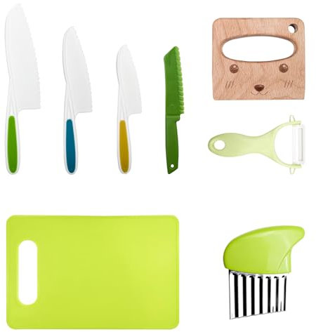 Lectorias Couteau Enfant Qui ne Coupe pas, Lot de 8 Kit Cuisine Enfant 2 Ans, Ustensiles de Cuisine Enfant, Couteaux Enfants Cuisine, Couteau Bebe, Couteaux Montessori, pour Fruits, Pain, Légumes