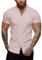 URRU Men's Muscle Dress Shirts Slim Fit Stretch Short Sleeve Casual Button Down Shirts for Men Leather Pink L