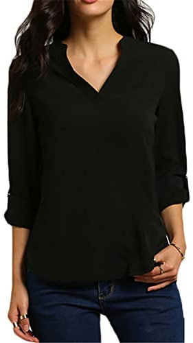 Women's T-Shirts Women's Long Sleeve Tops Fall Puff Tunic Tops Pleated Crew Neck T-Shirts Casual Loose Blouses with Smocked Cuffs Pink Vest Tops for Women UK Tshirt (Black, XL)