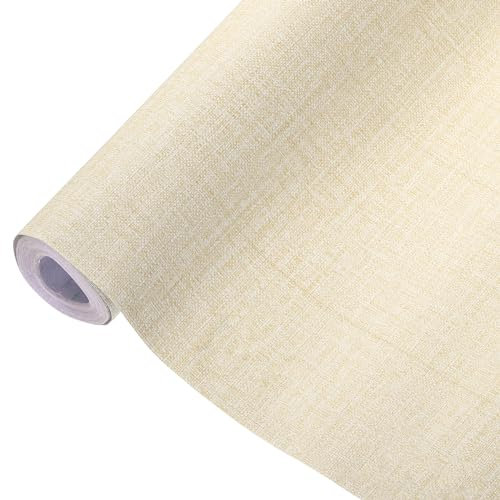 Sourcing Map Grasscloth Peel and Stick Wallpaper - 15.7x197 Self-Adhesive Textured Wallpaper, Waterproof for Desk, Wardrobe, Countertop, Cabinet, Beige