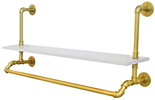 WooDerson Kleiderstange Wandmontage Gold, 22kg Belastbar Kleiderständer für Wand Industrieller Vintage-Stil, Kleidungsständer für Flur, Eingangsbereich, Schlafzimmer, 100X25X50cm