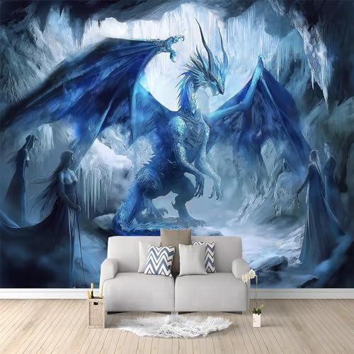 Art Fototapete Blauer Drache Im Fantasy-Stil Vlies Tapeten Moderne Flur Wanddeko Wandtapete Wohnzimmer Schlafzimmer Spielzimmer Tapete Wall Art Wandbilder 350x256 cm