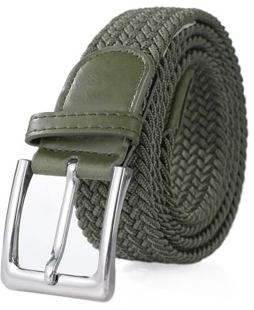 Bella Accessori Geflochtener elastischer Gürtel für Damen und Herren Stoffgürtel Elastisches geflochtenes Armband mit Schnalle aus Zinklegierung Causal Unisex, grün, 125-170cm Larghezza 3.5cm